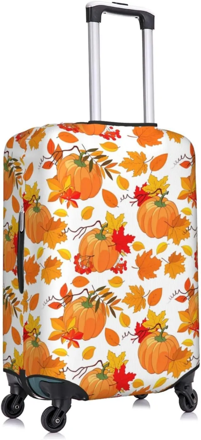 Travel Luggage Cover Suitcase Stretch Washable Autumn Pumpkin Maple Leaves Suitcase Protector Bag,Spandex Double-Sided Baggage Covers,Medium