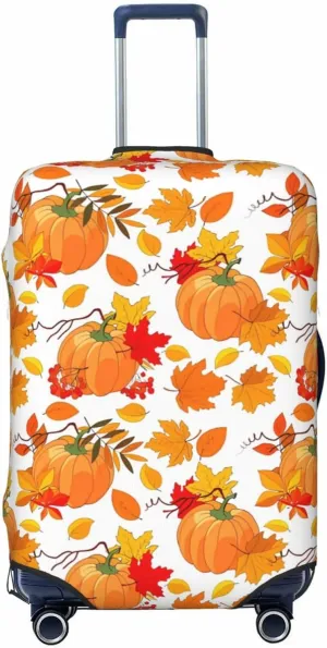 Travel Luggage Cover Suitcase Stretch Washable Autumn Pumpkin Maple Leaves Suitcase Protector Bag,Spandex Double-Sided Baggage Covers,Medium