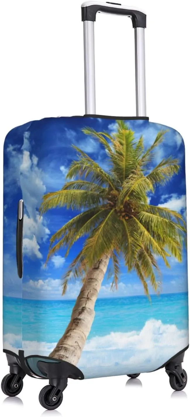 Travel Luggage Cover Suitcase Stretch Washable Beach Palm Tree 2 Suitcase Protector Bag,Spandex With Zipper Closure Baggage Covers For Kid Adult,X-Large