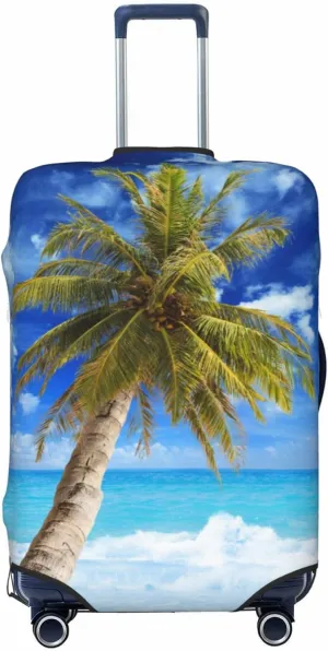 Travel Luggage Cover Suitcase Stretch Washable Beach Palm Tree 2 Suitcase Protector Bag,Spandex With Zipper Closure Baggage Covers For Kid Adult,X-Large