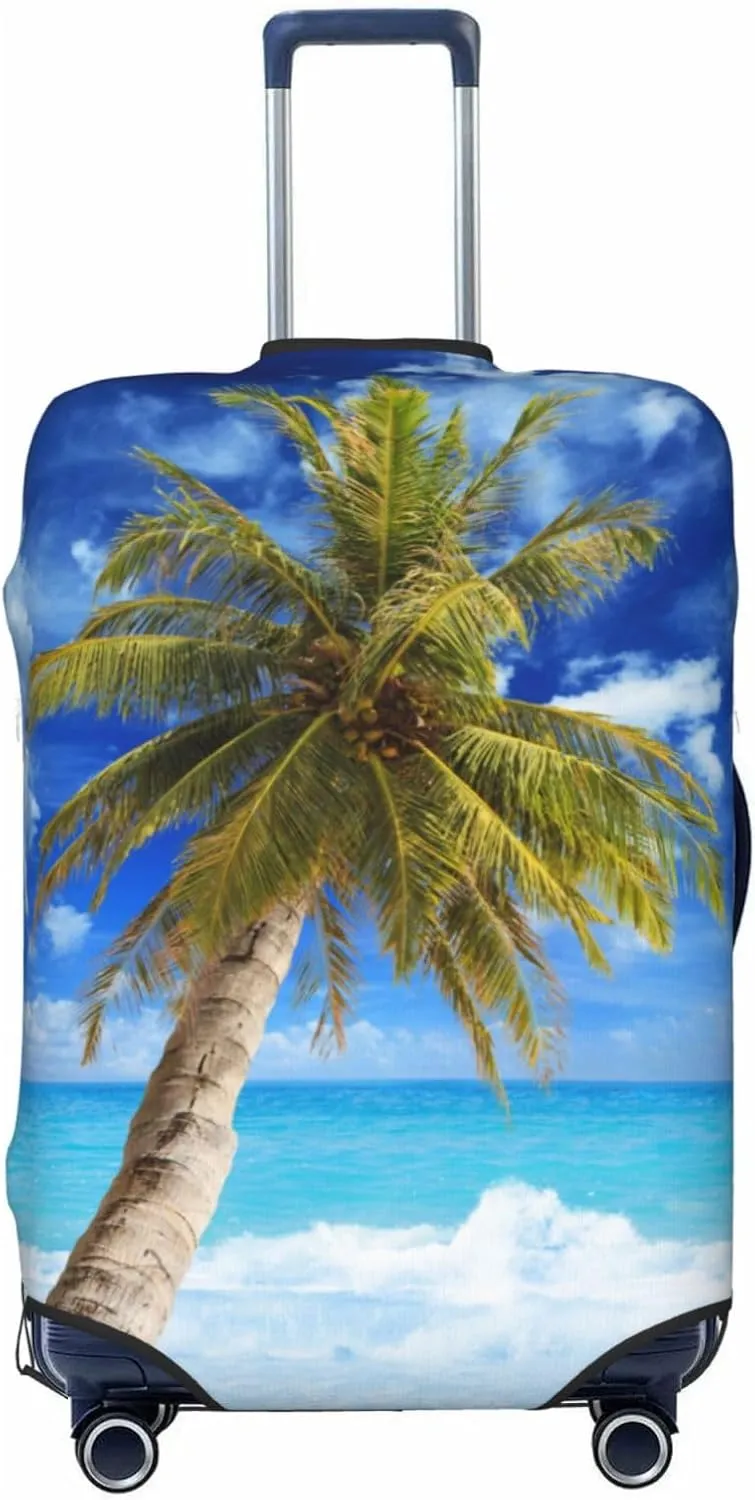 Travel Luggage Cover Suitcase Stretch Washable Beach Palm Tree 2 Suitcase Protector Bag,Spandex With Zipper Closure Baggage Covers For Kid Adult,X-Large