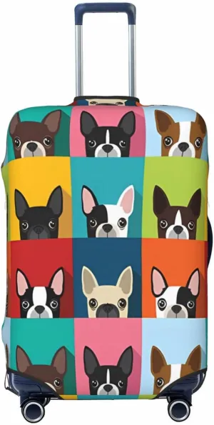 Travel Luggage Cover Suitcase Stretch Washable Boston Terrier Dogs Suitcase Protector Bag,Dust-Proof With Zipper Closure Baggage Covers For Kid Adult,Large