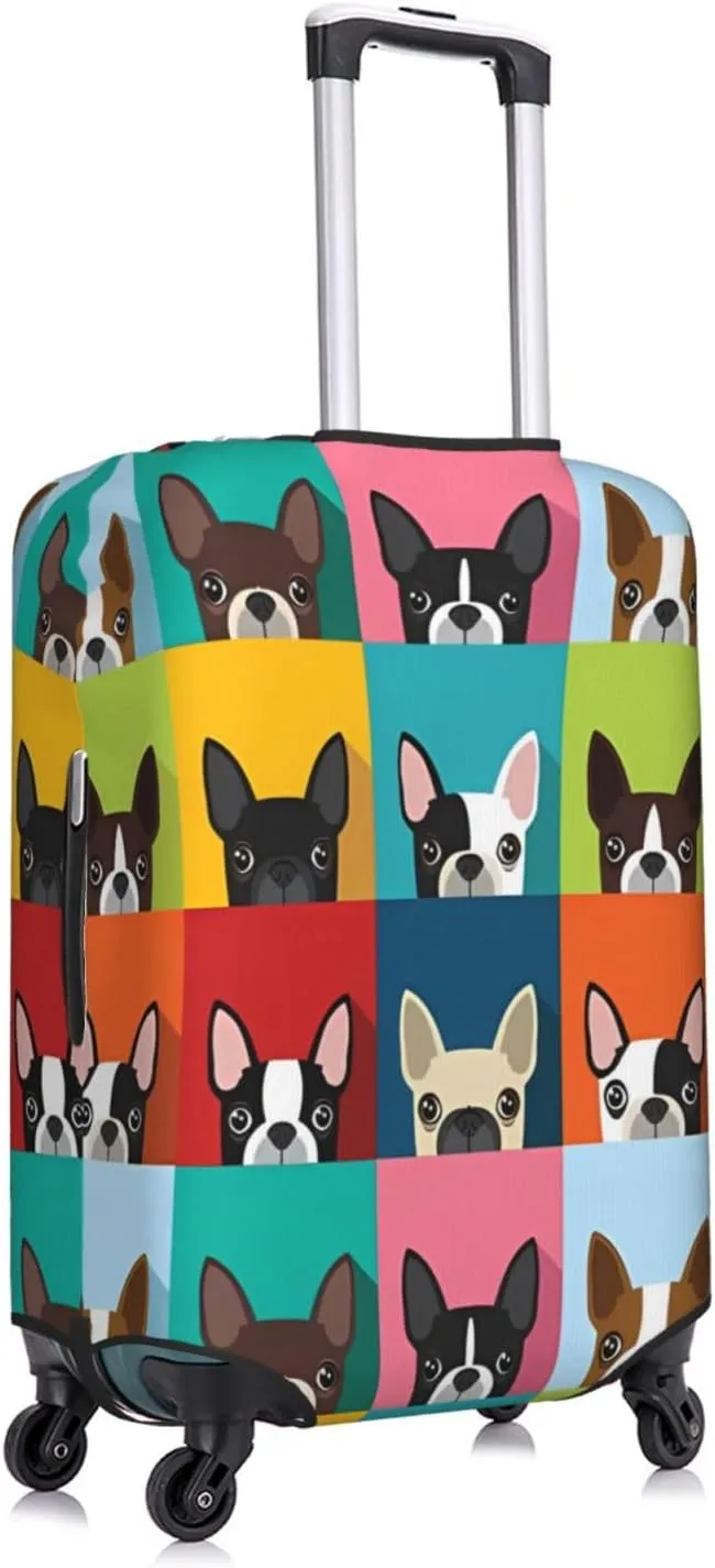 Travel Luggage Cover Suitcase Stretch Washable Boston Terrier Dogs Suitcase Protector Bag,Dust-Proof With Zipper Closure Baggage Covers For Kid Adult,Large
