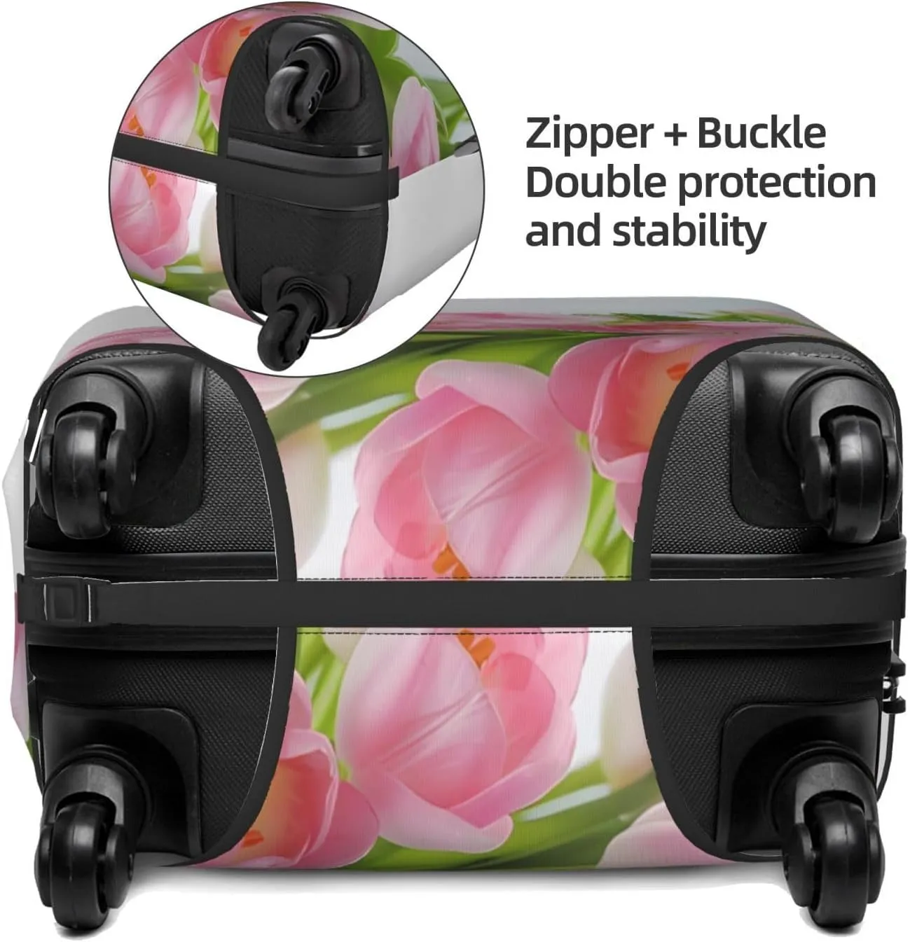Travel Luggage Cover Suitcase Stretch Washable Bouquet Of Pink Tulips Flower Suitcase Protector Bag,Spandex With Zipper Closure Baggage Covers For Kid Adult,Medium
