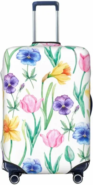 Travel Luggage Cover Suitcase Stretch Washable Bright Flowers Botanical Suitcase Protector Bag,Spandex With Zipper Closure Baggage Covers,X-Large