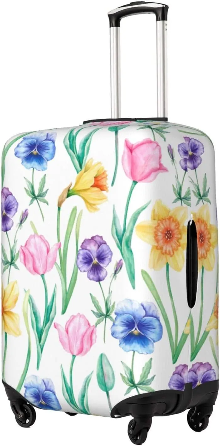 Travel Luggage Cover Suitcase Stretch Washable Bright Flowers Botanical Suitcase Protector Bag,Spandex With Zipper Closure Baggage Covers,X-Large