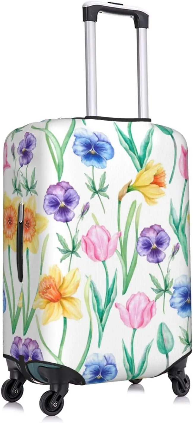 Travel Luggage Cover Suitcase Stretch Washable Bright Flowers Botanical Suitcase Protector Bag,Spandex With Zipper Closure Baggage Covers,X-Large