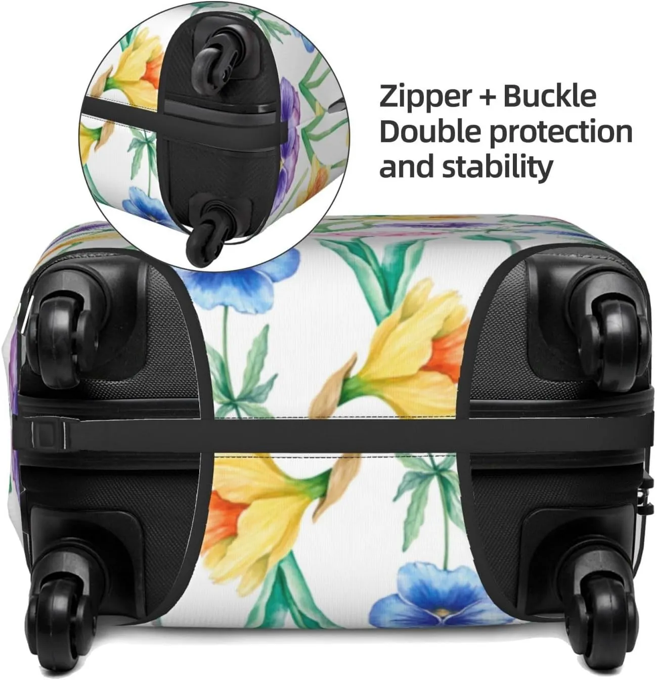 Travel Luggage Cover Suitcase Stretch Washable Bright Flowers Botanical Suitcase Protector Bag,Spandex With Zipper Closure Baggage Covers,X-Large