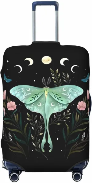 Travel Luggage Cover Suitcase Stretch Washable Butterfly Flower Moon Suitcase Protector Bag,Anti-Scratch With Zipper Closure Baggage Covers,Large