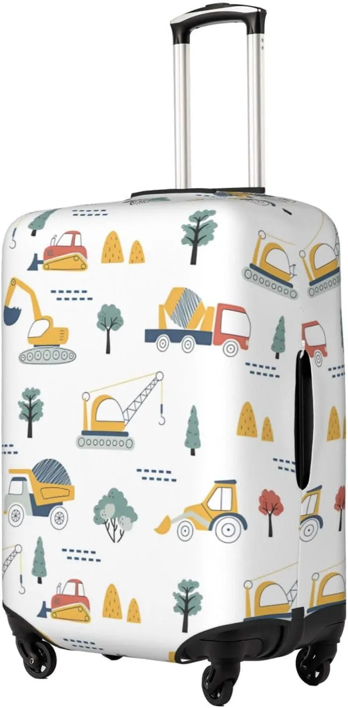 Travel Luggage Cover Suitcase Stretch Washable Cartoon Construction Vehicles Crane Excavator Suitcase Protector Bag,Anti-Scratch Double-Sided Baggage Covers,X-Large