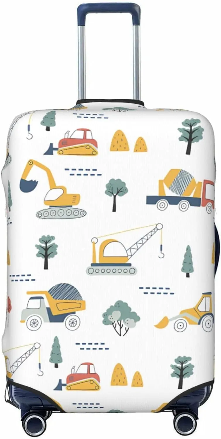 Travel Luggage Cover Suitcase Stretch Washable Cartoon Construction Vehicles Crane Excavator Suitcase Protector Bag,Anti-Scratch Double-Sided Baggage Covers,X-Large