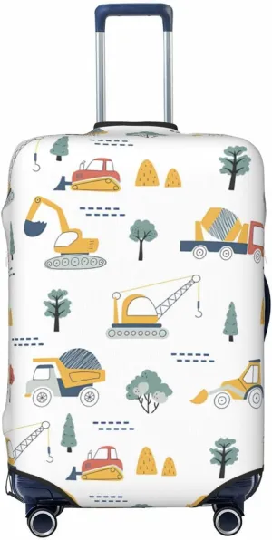 Travel Luggage Cover Suitcase Stretch Washable Cartoon Construction Vehicles Crane Excavator Suitcase Protector Bag,Anti-Scratch Double-Sided Baggage Covers,X-Large
