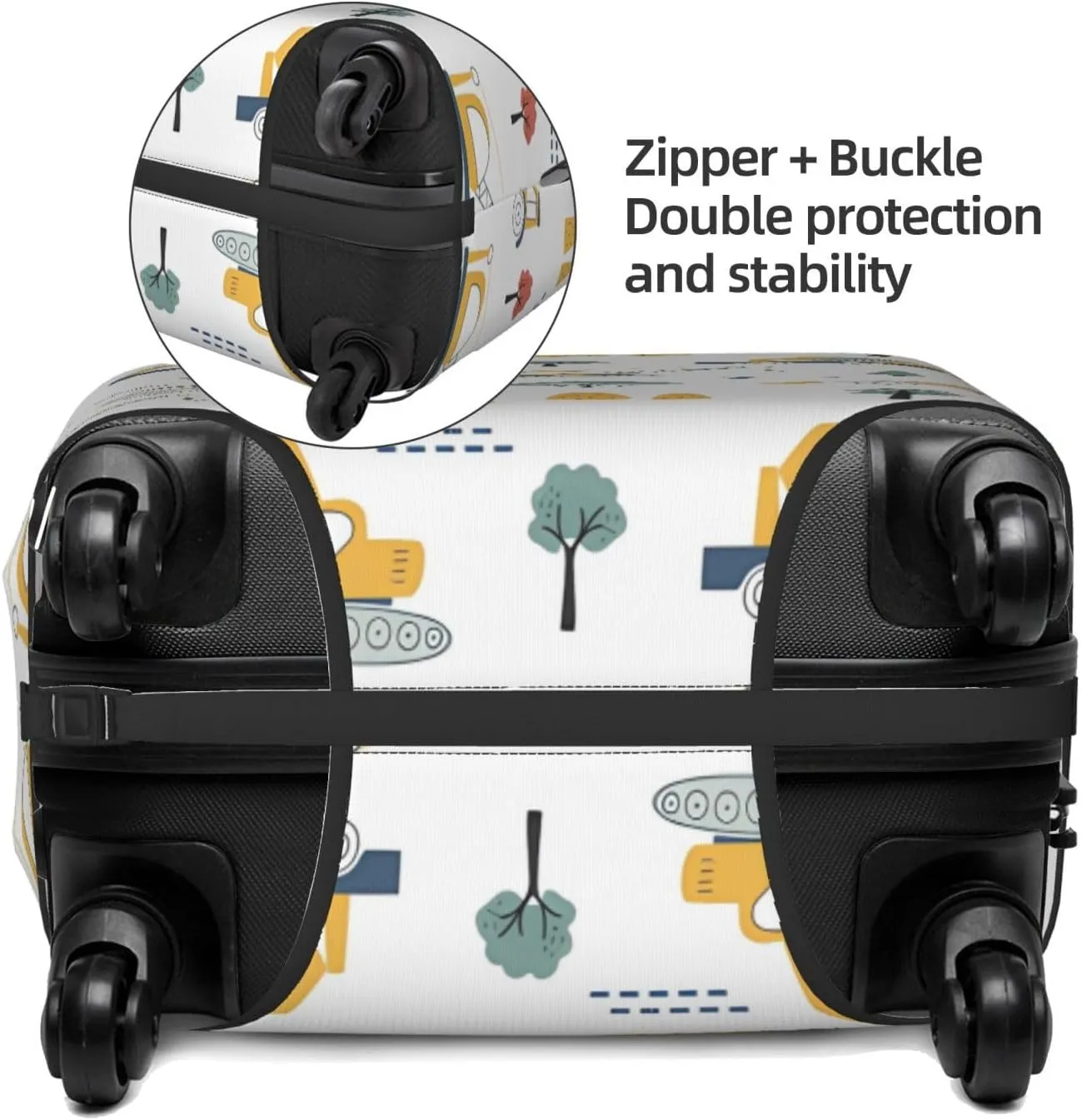 Travel Luggage Cover Suitcase Stretch Washable Cartoon Construction Vehicles Crane Excavator Suitcase Protector Bag,Anti-Scratch Double-Sided Baggage Covers,X-Large