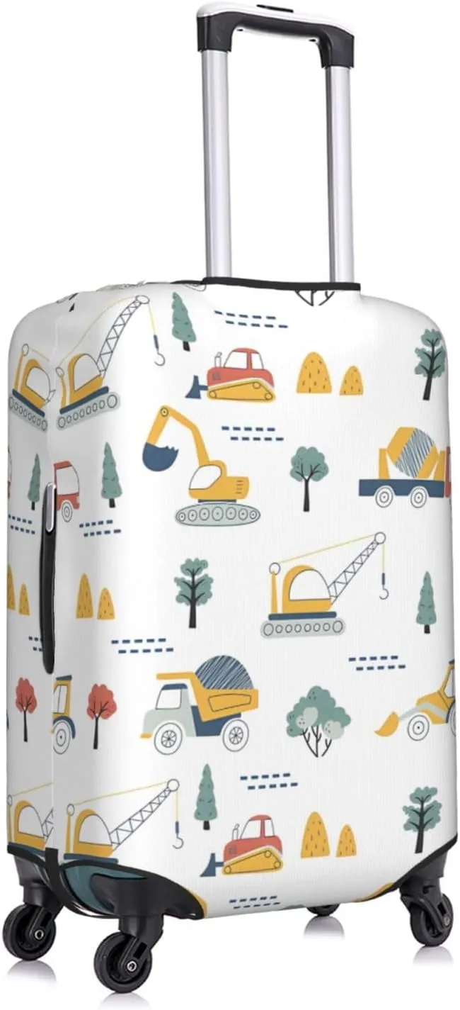 Travel Luggage Cover Suitcase Stretch Washable Cartoon Construction Vehicles Crane Excavator Suitcase Protector Bag,Anti-Scratch Double-Sided Baggage Covers,X-Large