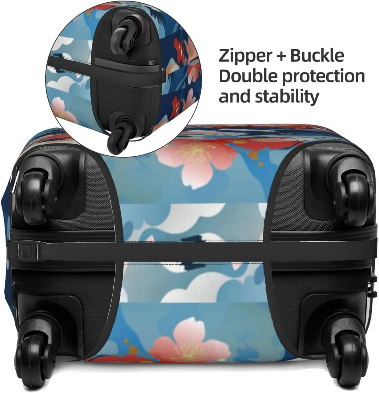 Travel Luggage Cover Suitcase Stretch Washable Chinese Crane Bird Peach Flower Blossom Suitcase Protector Bag,Spandex Baggage Covers,Medium