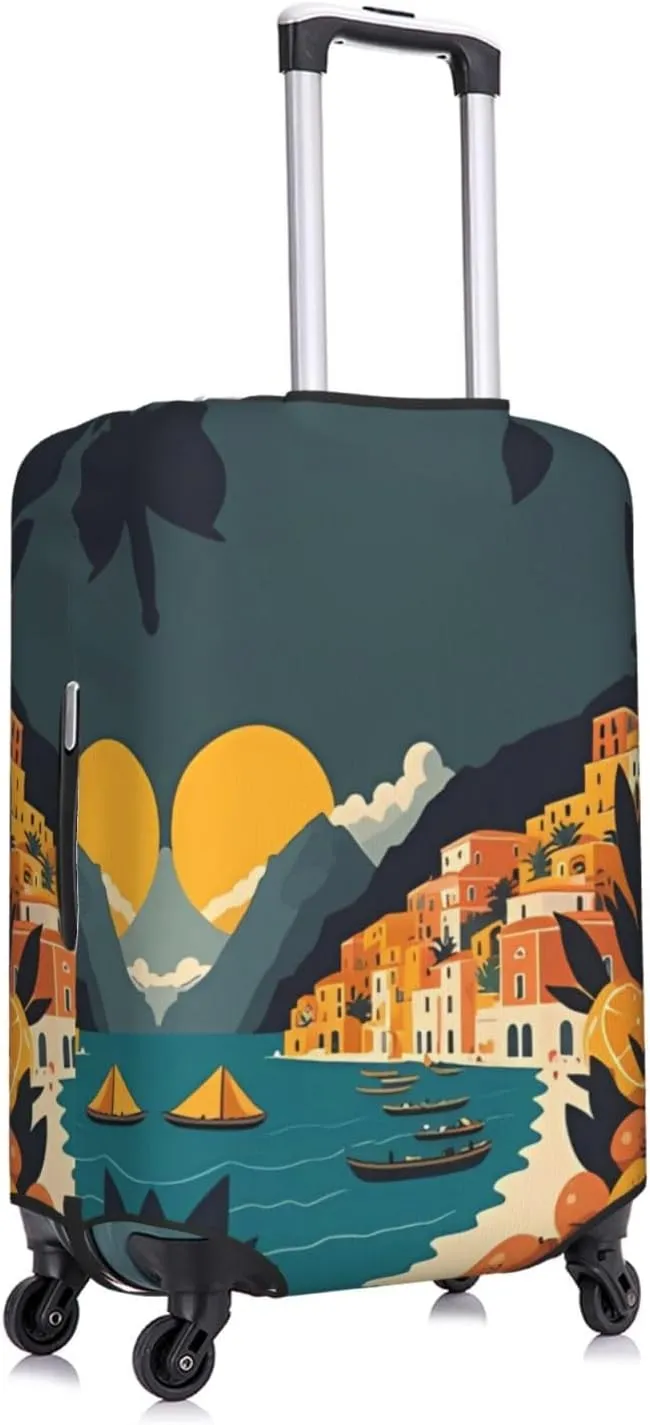 Travel Luggage Cover Suitcase Stretch Washable City Landscape Suitcase Protector Bag,Spandex With Zipper Closure Baggage Covers,Medium