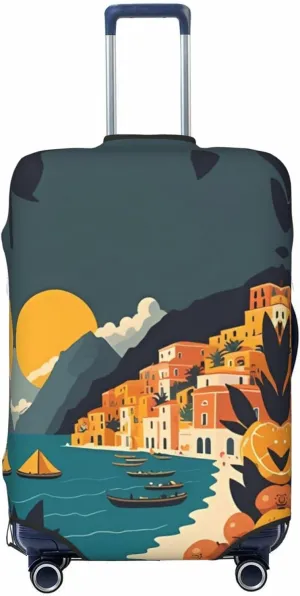 Travel Luggage Cover Suitcase Stretch Washable City Landscape Suitcase Protector Bag,Spandex With Zipper Closure Baggage Covers,Medium