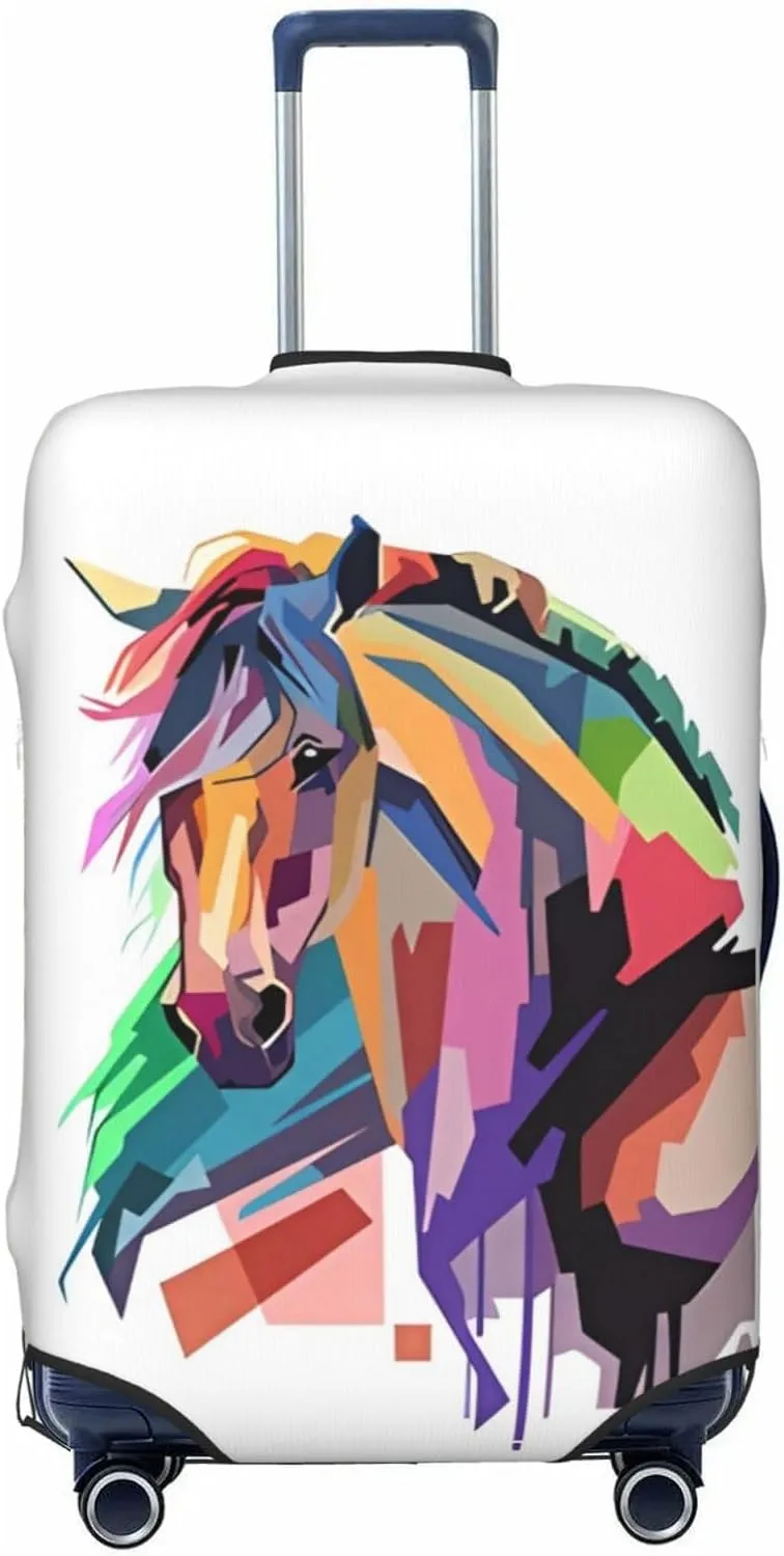 Travel Luggage Cover Suitcase Stretch Washable Colorful Horse Suitcase Protector Bag,Anti-Scratch With Zipper Closure Baggage Covers,X-Large