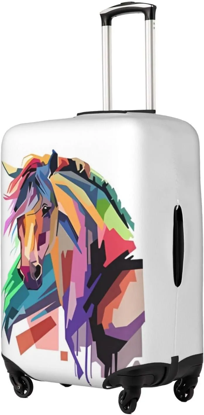 Travel Luggage Cover Suitcase Stretch Washable Colorful Horse Suitcase Protector Bag,Anti-Scratch With Zipper Closure Baggage Covers,X-Large