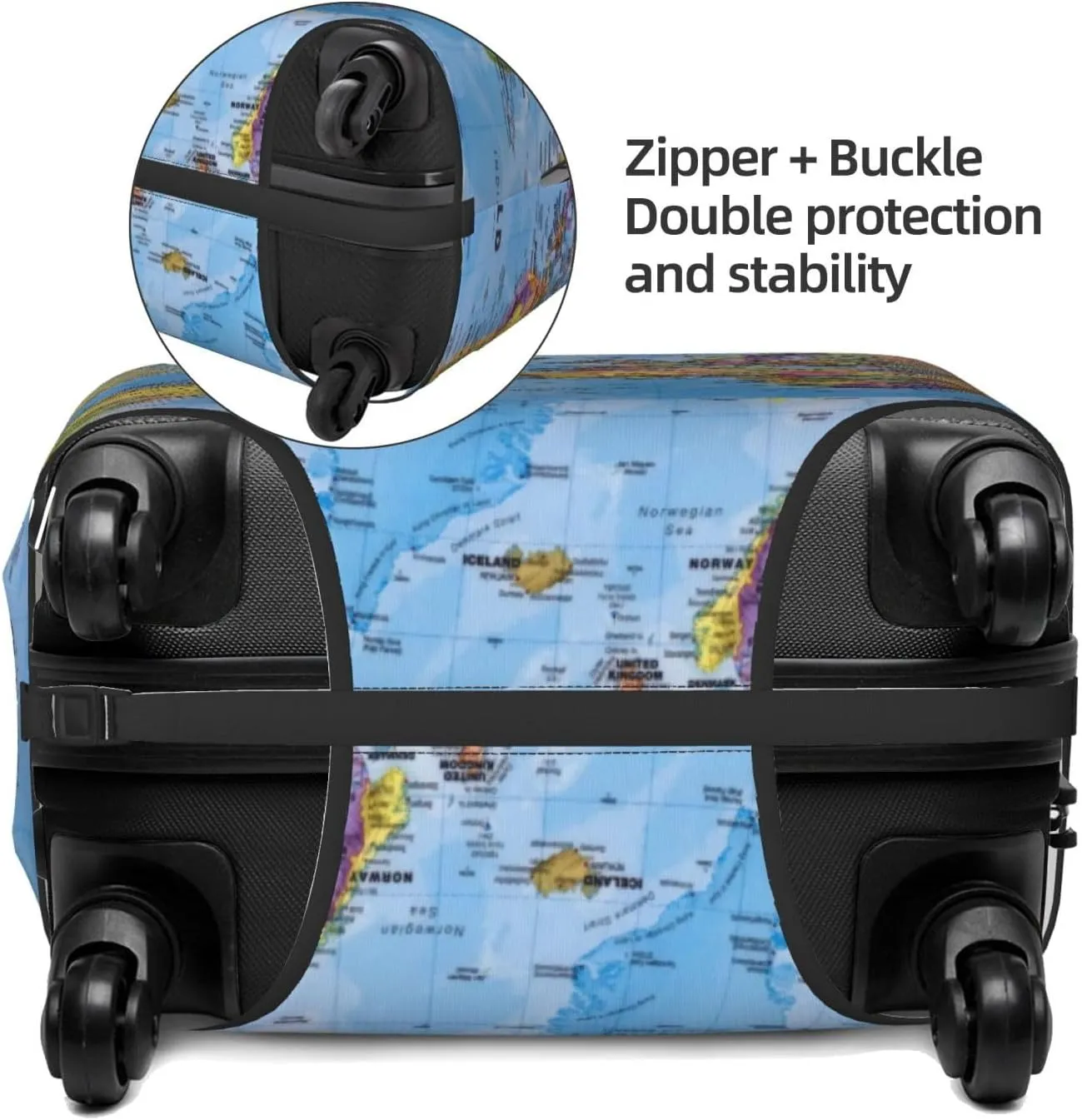 Travel Luggage Cover Suitcase Stretch Washable Creative World Map Suitcase Protector Bag,Spandex With Zipper Closure Baggage Covers,X-Large