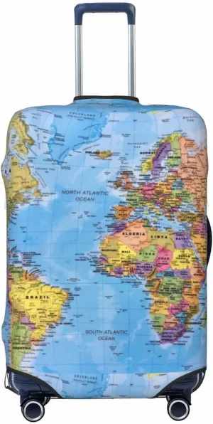 Travel Luggage Cover Suitcase Stretch Washable Creative World Map Suitcase Protector Bag,Spandex With Zipper Closure Baggage Covers,X-Large