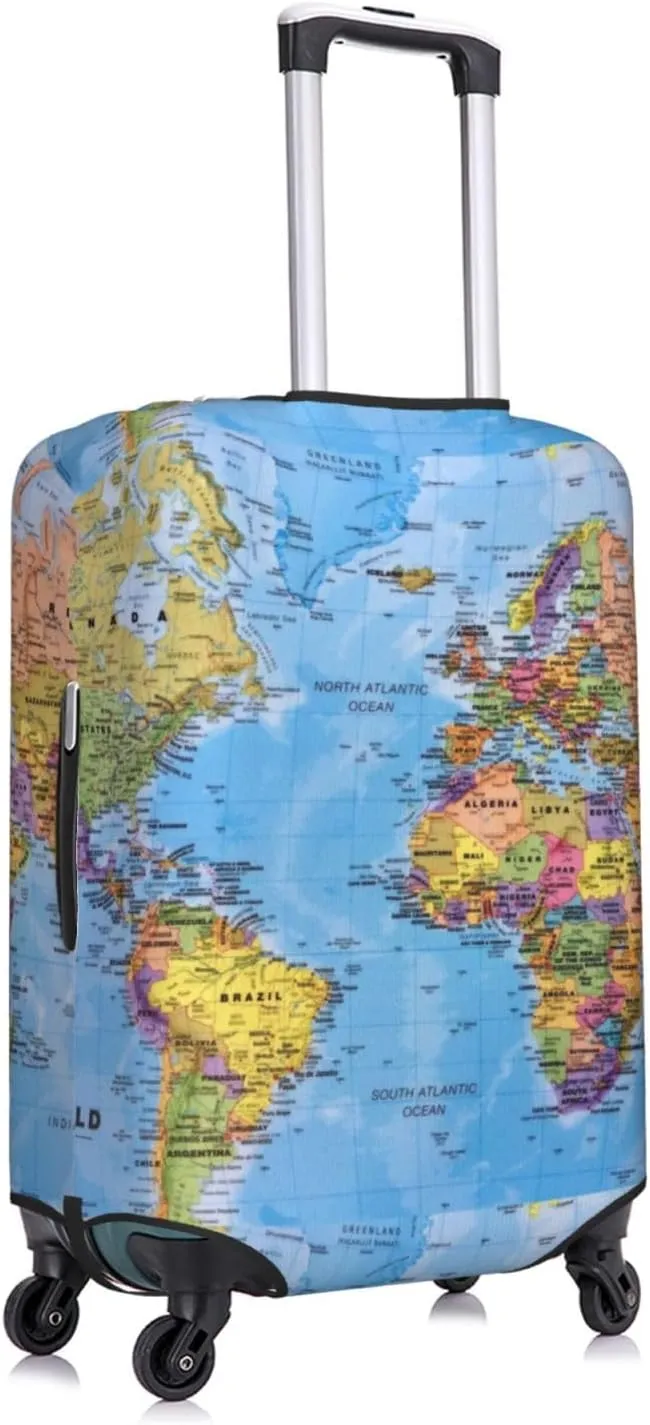 Travel Luggage Cover Suitcase Stretch Washable Creative World Map Suitcase Protector Bag,Spandex With Zipper Closure Baggage Covers,X-Large