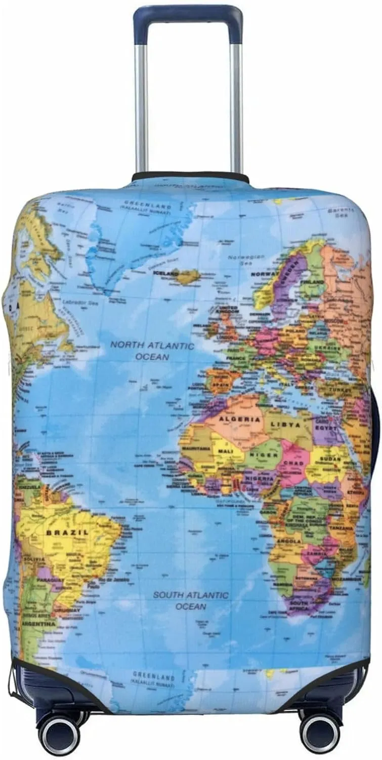 Travel Luggage Cover Suitcase Stretch Washable Creative World Map Suitcase Protector Bag,Spandex With Zipper Closure Baggage Covers,X-Large