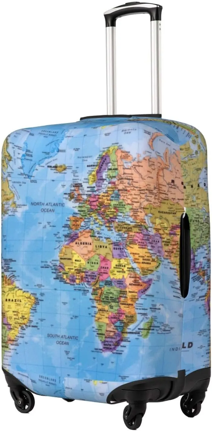 Travel Luggage Cover Suitcase Stretch Washable Creative World Map Suitcase Protector Bag,Spandex With Zipper Closure Baggage Covers,X-Large