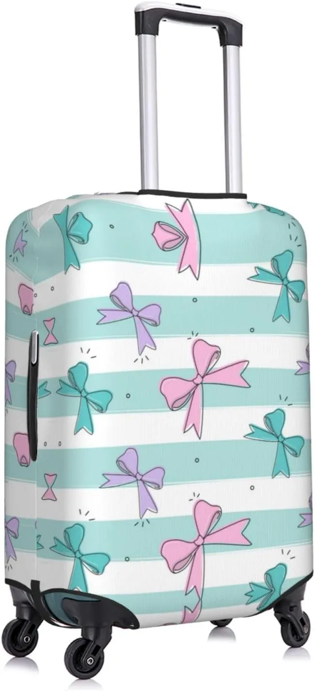 Travel Luggage Cover Suitcase Stretch Washable Cute Bows Striped Suitcase Protector Bag,Spandex Double-Sided Baggage Covers,Large
