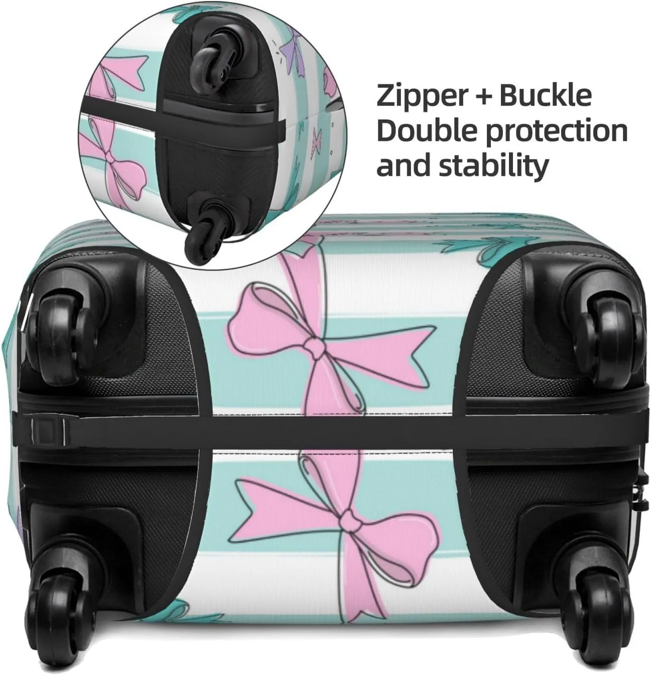 Travel Luggage Cover Suitcase Stretch Washable Cute Bows Striped Suitcase Protector Bag,Spandex Double-Sided Baggage Covers,Large