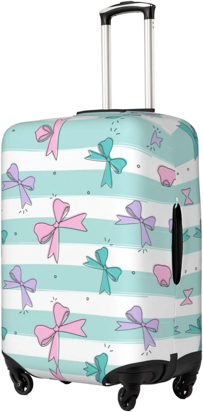 Travel Luggage Cover Suitcase Stretch Washable Cute Bows Striped Suitcase Protector Bag,Spandex Double-Sided Baggage Covers,Large
