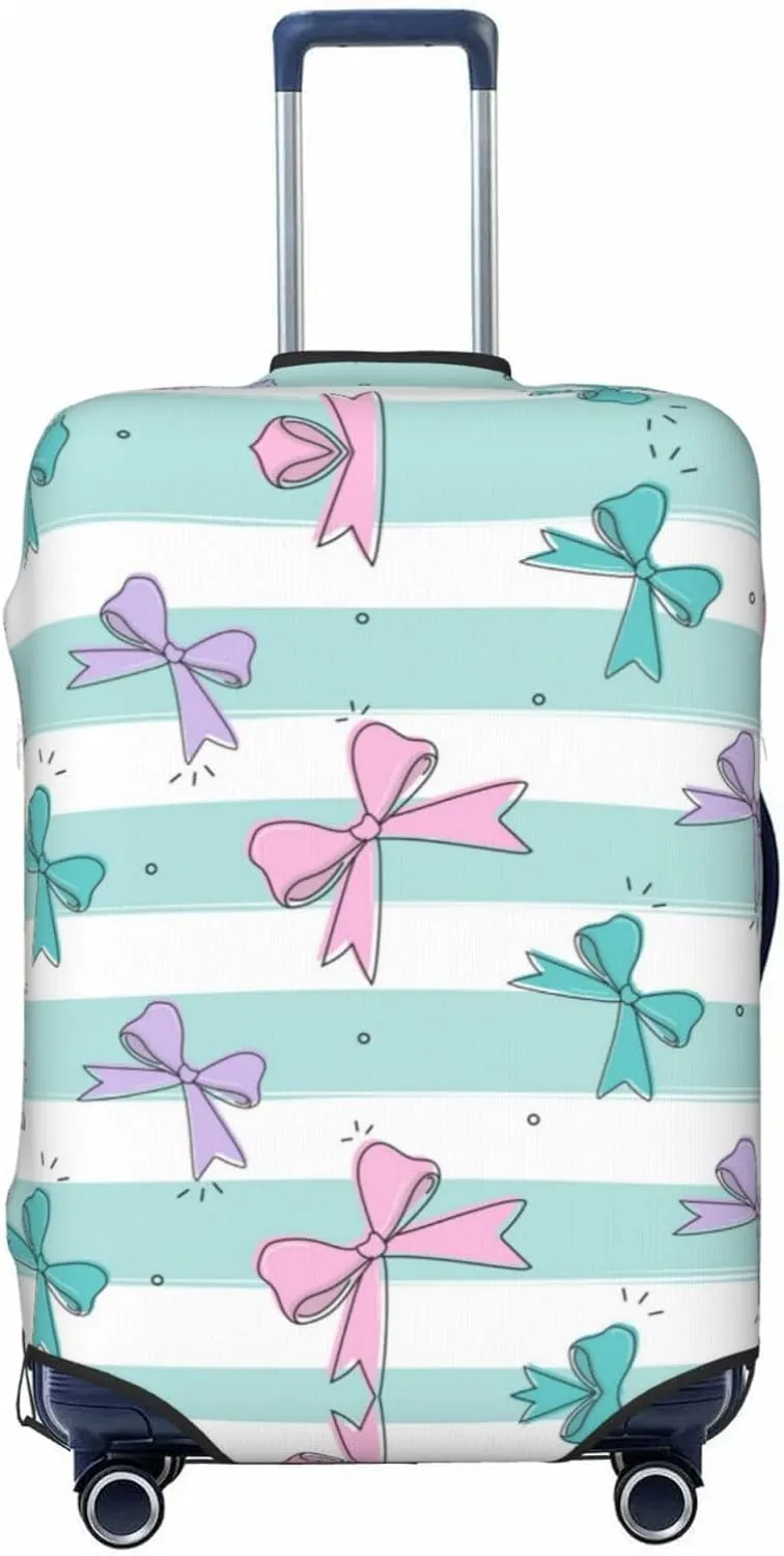 Travel Luggage Cover Suitcase Stretch Washable Cute Bows Striped Suitcase Protector Bag,Spandex Double-Sided Baggage Covers,Large