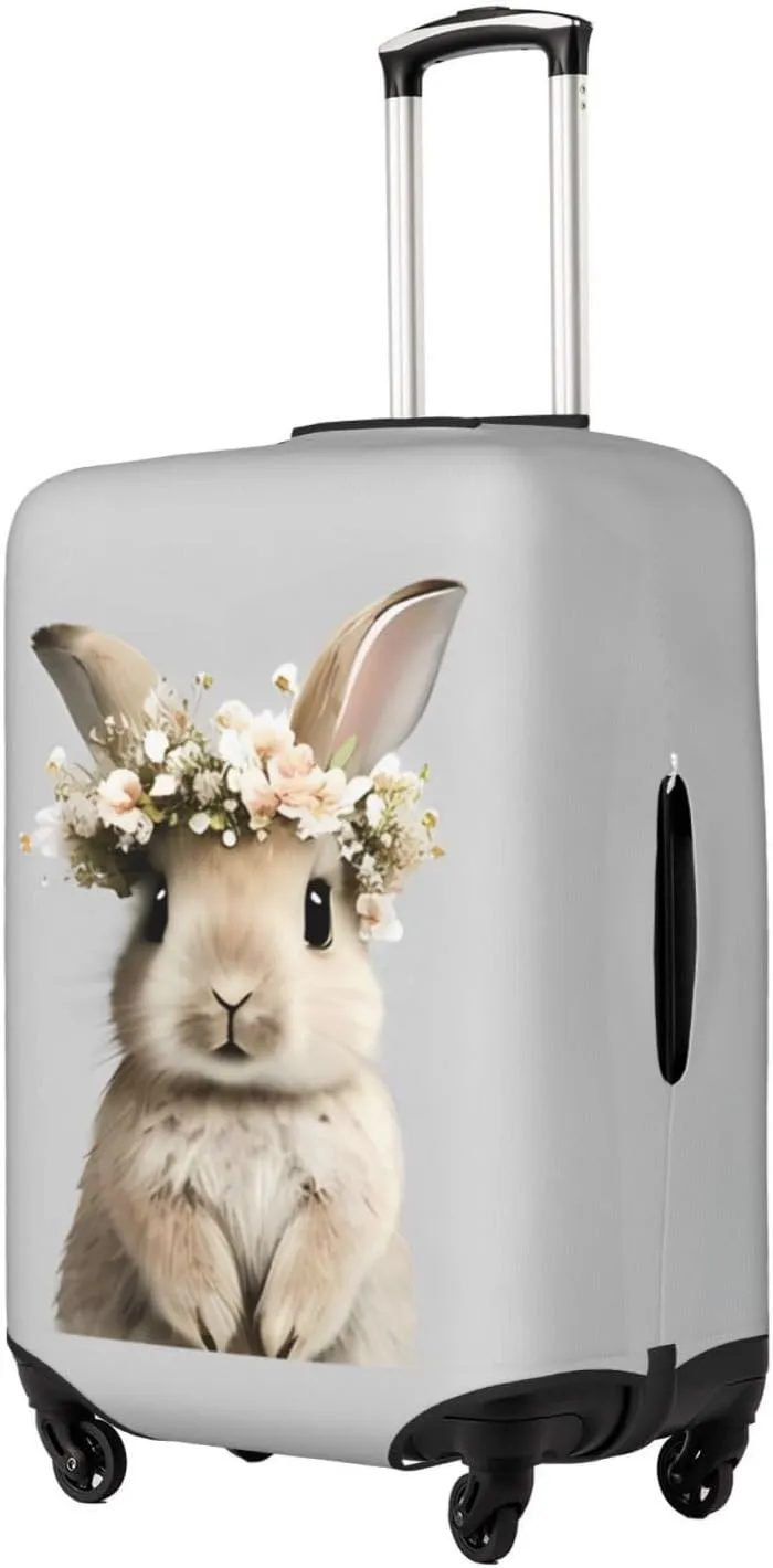 Travel Luggage Cover Suitcase Stretch Washable Cute Bunny In Floral Bouquet Rabbit Suitcase Protector Bag,Anti-Scratch Double-Sided Baggage Covers For Kid Adult,X-Large