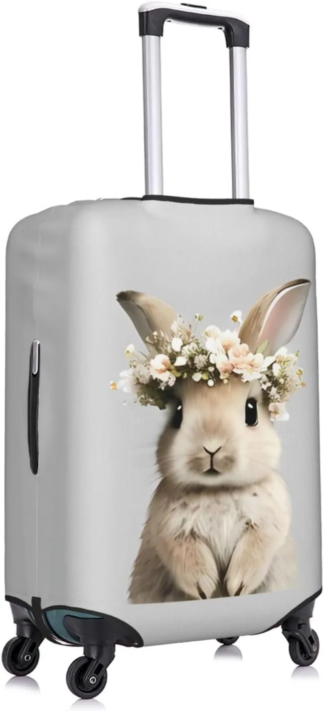 Travel Luggage Cover Suitcase Stretch Washable Cute Bunny In Floral Bouquet Rabbit Suitcase Protector Bag,Anti-Scratch Double-Sided Baggage Covers For Kid Adult,X-Large