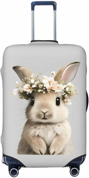 Travel Luggage Cover Suitcase Stretch Washable Cute Bunny In Floral Bouquet Rabbit Suitcase Protector Bag,Anti-Scratch Double-Sided Baggage Covers For Kid Adult,X-Large