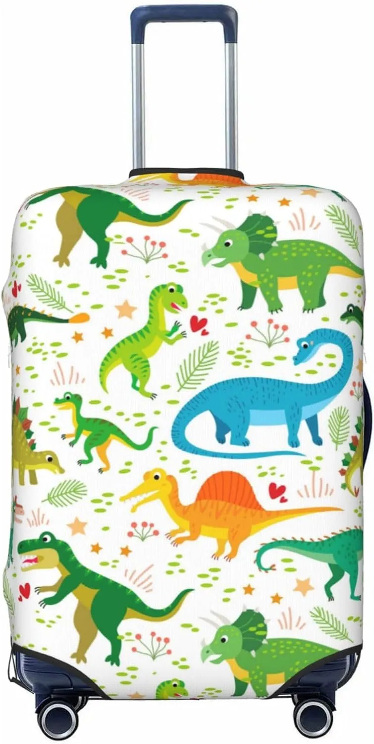 Travel Luggage Cover Suitcase Stretch Washable Dinosaurs Tropical Leaves Suitcase Protector Bag,Spandex With Zipper Closure Baggage Covers,X-Large