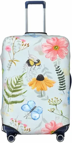 Travel Luggage Cover Suitcase Stretch Washable Flowers Bees Butterfly Botanical Suitcase Protector Bag,Dust-Proof Double-Sided Baggage Covers,Medium