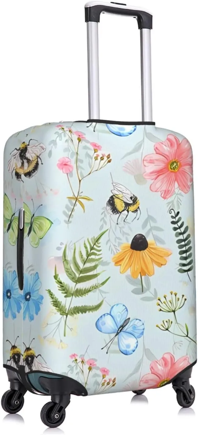 Travel Luggage Cover Suitcase Stretch Washable Flowers Bees Butterfly Botanical Suitcase Protector Bag,Dust-Proof Double-Sided Baggage Covers,Medium