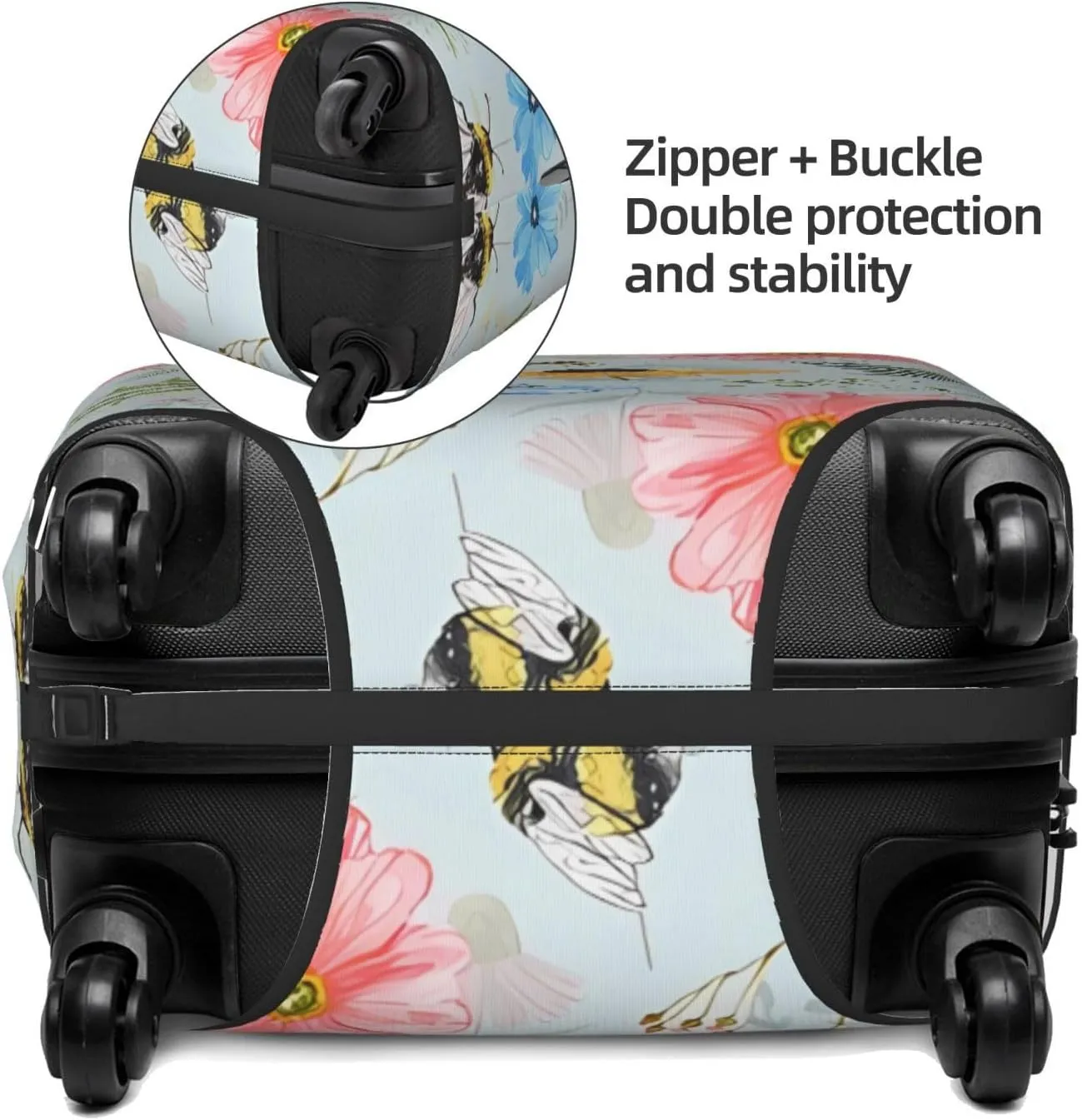 Travel Luggage Cover Suitcase Stretch Washable Flowers Bees Butterfly Botanical Suitcase Protector Bag,Dust-Proof Double-Sided Baggage Covers,Medium