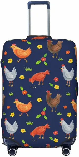 Travel Luggage Cover Suitcase Stretch Washable Hens Chickens Flowers Suitcase Protector Bag,Spandex Double-Sided Baggage Covers For Kid Adult,Large
