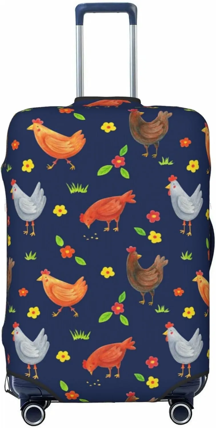 Travel Luggage Cover Suitcase Stretch Washable Hens Chickens Flowers Suitcase Protector Bag,Spandex Double-Sided Baggage Covers For Kid Adult,Large
