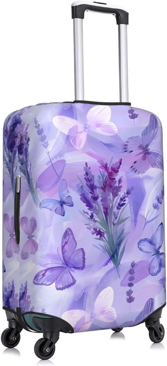 Travel Luggage Cover Suitcase Stretch Washable Lavender And Butterfly Watercolor Flowers Suitcase Protector Bag,Anti-Scratch With Zipper Closure Baggage Covers,X-Large