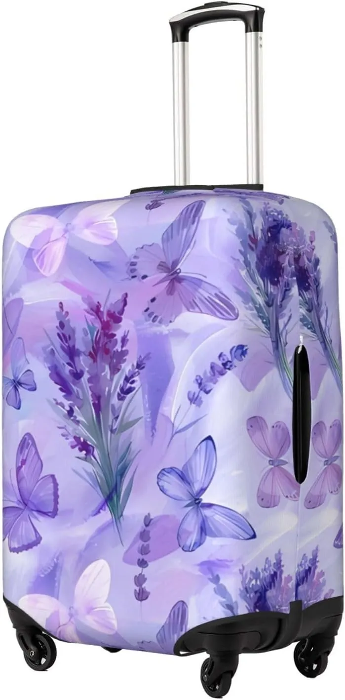 Travel Luggage Cover Suitcase Stretch Washable Lavender And Butterfly Watercolor Flowers Suitcase Protector Bag,Anti-Scratch With Zipper Closure Baggage Covers,X-Large