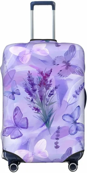 Travel Luggage Cover Suitcase Stretch Washable Lavender And Butterfly Watercolor Flowers Suitcase Protector Bag,Anti-Scratch With Zipper Closure Baggage Covers,X-Large