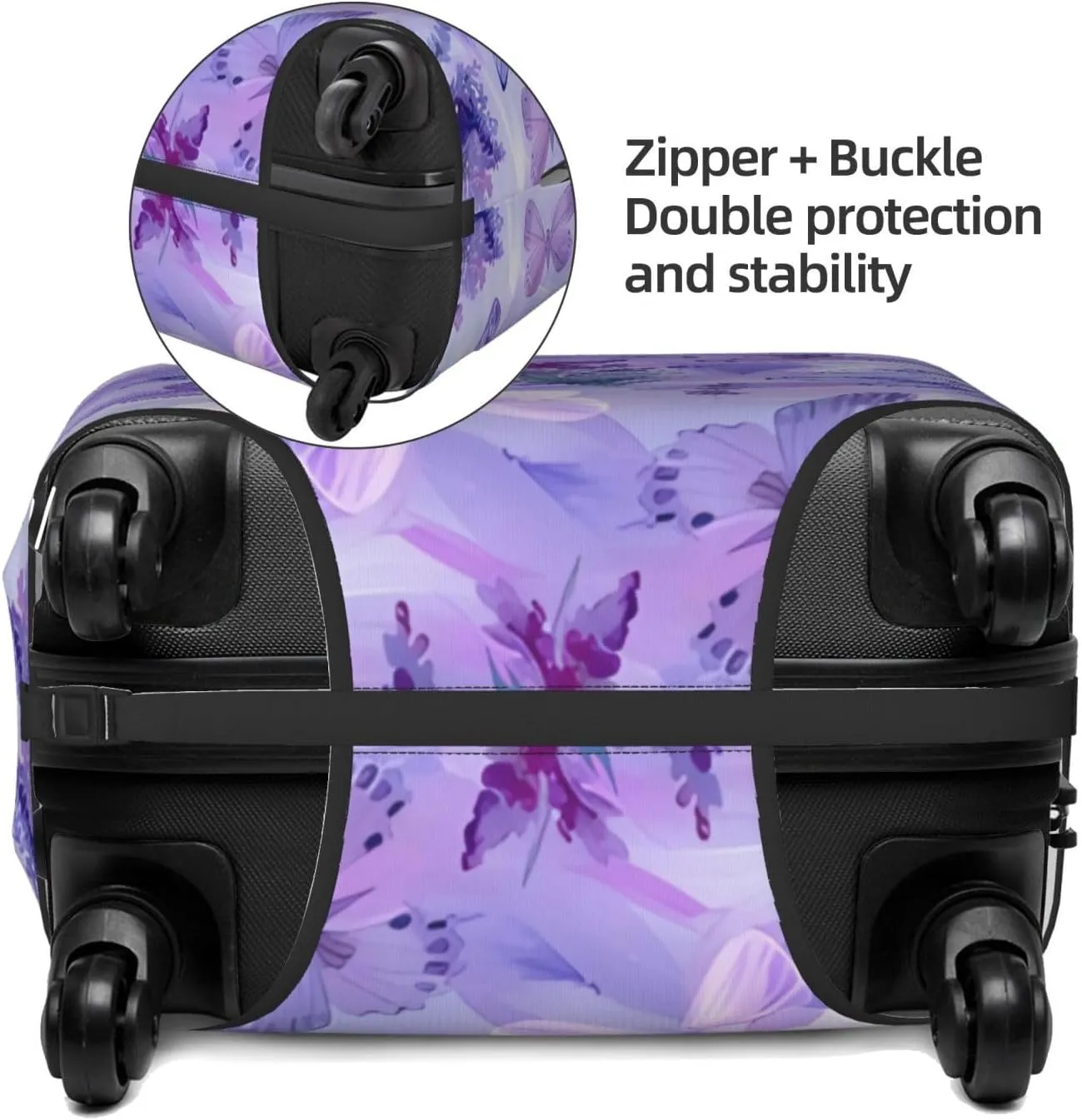 Travel Luggage Cover Suitcase Stretch Washable Lavender And Butterfly Watercolor Flowers Suitcase Protector Bag,Anti-Scratch With Zipper Closure Baggage Covers,X-Large