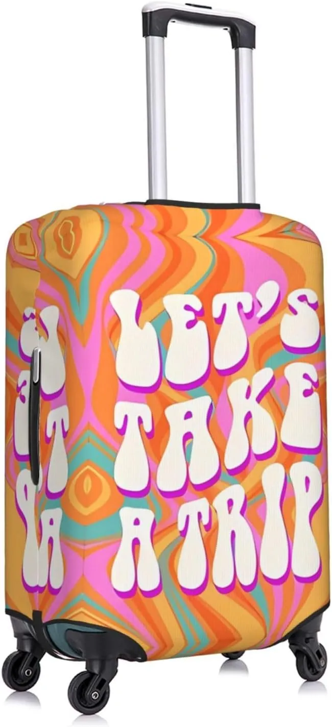 Travel Luggage Cover Suitcase Stretch Washable Let'S Take A Trip Hippie Suitcase Protector Bag,Spandex Double-Sided Baggage Covers,X-Large