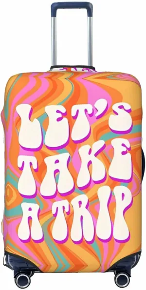 Travel Luggage Cover Suitcase Stretch Washable Let'S Take A Trip Hippie Suitcase Protector Bag,Spandex Double-Sided Baggage Covers,X-Large
