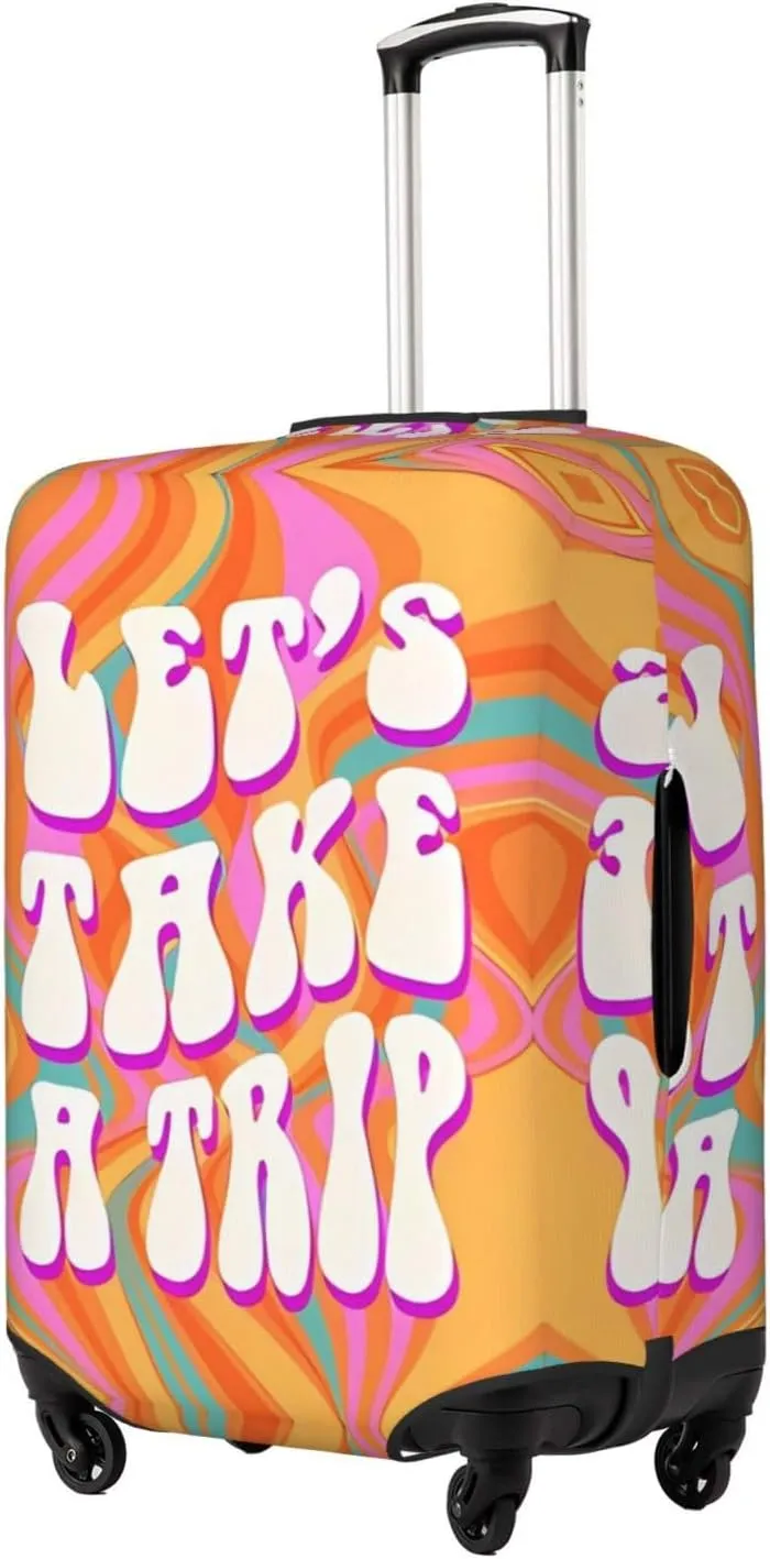 Travel Luggage Cover Suitcase Stretch Washable Let'S Take A Trip Hippie Suitcase Protector Bag,Spandex Double-Sided Baggage Covers,X-Large