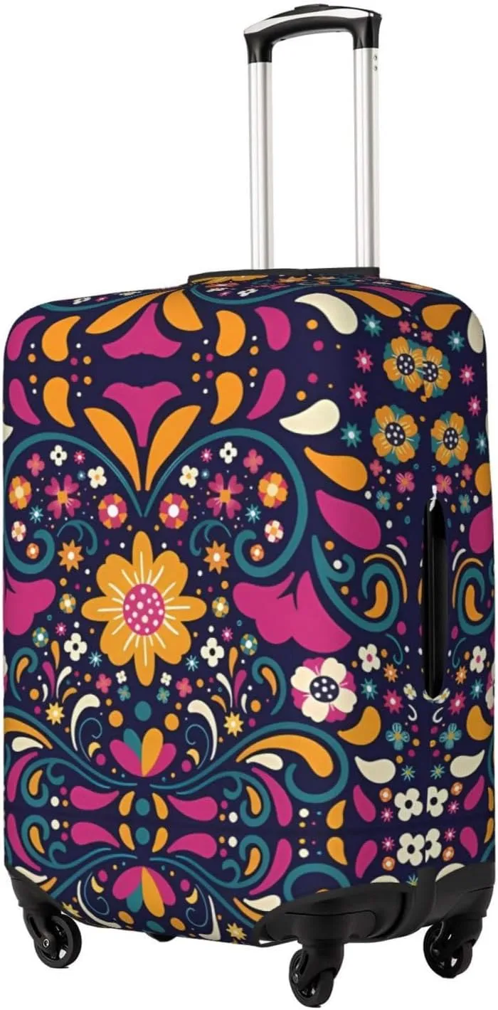 Travel Luggage Cover Suitcase Stretch Washable Mexican Folk Art Floral Suitcase Protector Bag,Dust-Proof With Zipper Closure Baggage Covers,X-Large