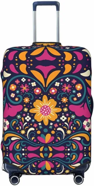 Travel Luggage Cover Suitcase Stretch Washable Mexican Folk Art Floral Suitcase Protector Bag,Dust-Proof With Zipper Closure Baggage Covers,X-Large